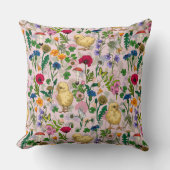 コットンキャンディーピンクにニワトリとワイルドフラワー クッション (正面)