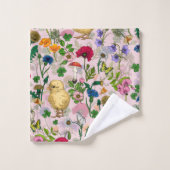 コットンキャンディーピンクにニワトリとワイルドフラワー バスタオルセット (ウォッシュタオル)