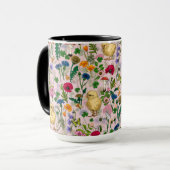 コットンキャンディーピンクにニワトリとワイルドフラワー マグカップ (正面左)