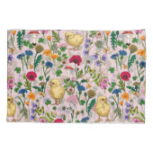 コットンキャンディーピンクにニワトリとワイルドフラワー 枕カバー (裏面-左)