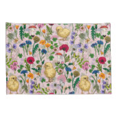 コットンキャンディーピンクにニワトリとワイルドフラワー 枕カバー (裏面-右)