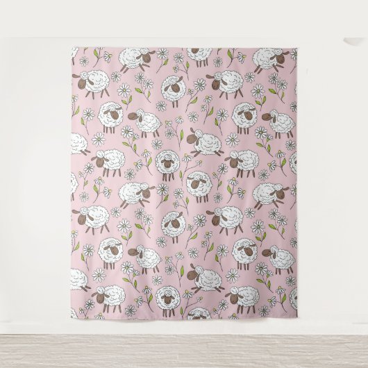 コットンキャンディーピンクに羊を数える タペストリー (正面)