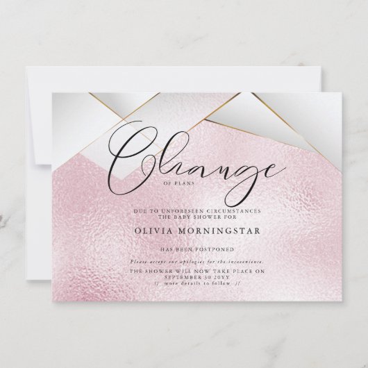 コットンキャンディーピンクパールファセット延期シャワー 招待状 (正面)