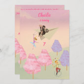 コットンキャンディーモンキージャンプ誕生日 招待状 (正面/裏面)