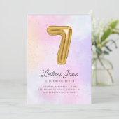 コットンキャンディー・ウォーターカラー・ガールズ 7歳の誕生日バルーン 招待状 (スタンド正面)