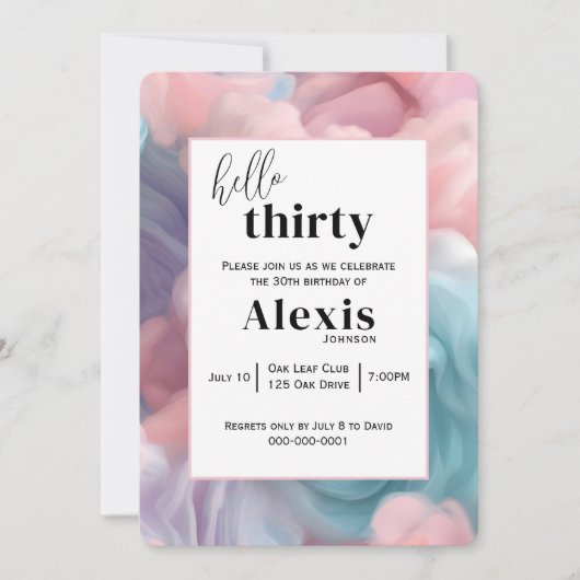 コットンキャンディ抽象芸術30歳の誕生日パーティー 招待状 (正面)