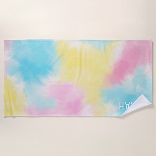 コットンキャンディ絞り染めパタパーソナライズされたーン ビーチタオル (正面)