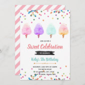 コットンキャンディ誕生日パーティーの招待状 招待状 (正面/裏面)