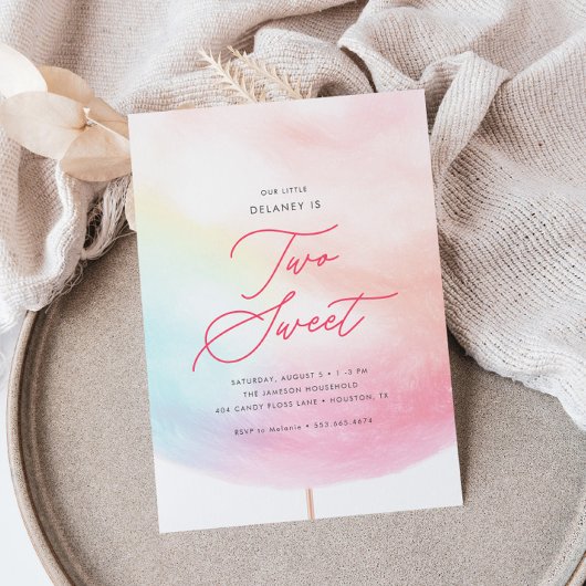 コットンキャンディ2甘カラフルい2歳の誕生日 招待状