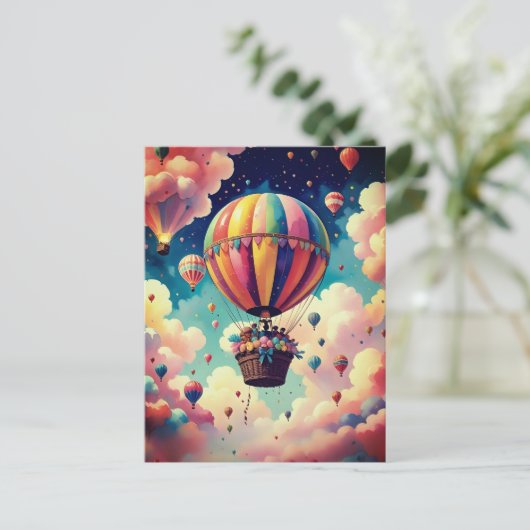 コットンキャンディSkYを介して急上昇する熱気球 ポストカード (スタンド正面)