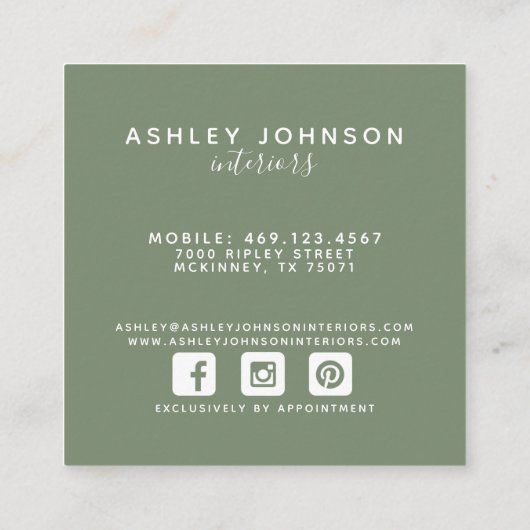 コットングリーンリーリースタイポグラフィ スクエア名刺 (裏面)