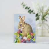 コットンテールラビットアンドブラックベリーウォーターカラーアート ポストカード (スタンド正面)