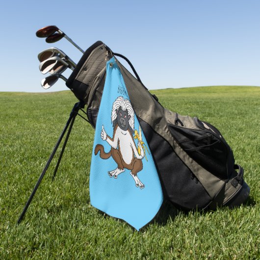 コットントップタマリンモンキーマンガイラストレーション ゴルフタオル (グリーン)