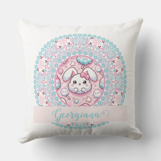 コットンパーソナライズされたキャンディかわいいバニードットマンダラ クッション (裏面)