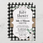 コットンファームハウス白黒ニュートラルベビーシャワー 招待状 (正面/裏面)