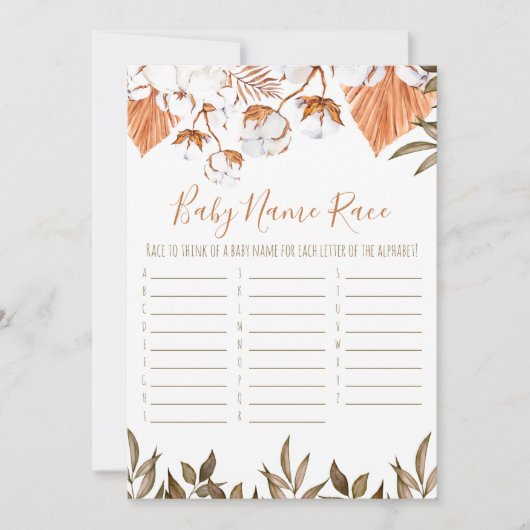 コットンフラワーベビー名レースベビーシャワーゲーム 招待状 (正面)