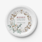 コットンフラワーリースメリークリスマスホリデー ペーパープレート (正面)