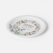 コットンフラワーリースメリークリスマスホリデー ペーパープレート (アングル)