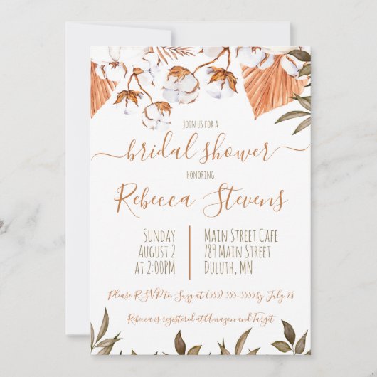 コットンフラワー水彩ウェディングシャワー 招待状 (正面)