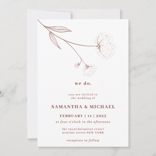 コットンフラワー テラコッタ インドゥィ ボタニカル ウェディング 招待状 (正面)