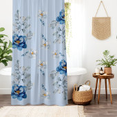 コットンブルーマグノリア シャワーカーテン