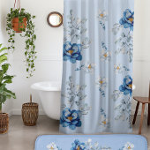 コットンブルーマグノリア シャワーカーテン
