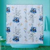 コットンブルーマグノリア シャワーカーテン