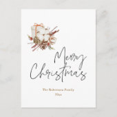 コットンブーケ付きミニマルなクリスマスカード シーズンポストカード (正面)