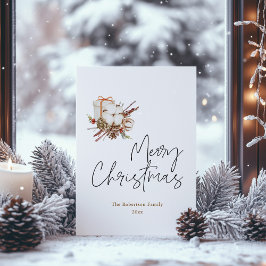 コットンブーケ付きミニマルなクリスマスカード シーズンポストカード