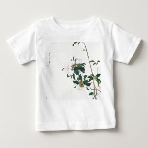 コットンベビーガールTシャツ(名前をカスタムする花付) ベビーTシャツ