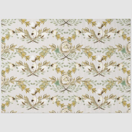 コットンボールヴィンテージフローラの葉マスタードクラフト 薄葉紙 (正面)