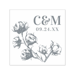 コットンボール植物結婚式の日付を保存モノグラム セルフインキングスタンプ