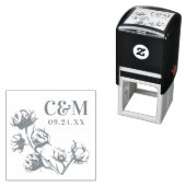 コットンボール植物結婚式の日付を保存モノグラム セルフインキングスタンプ (インサイチュ)