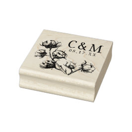 コットンボール植物結婚式の日付を保存モノグラム ラバースタンプ