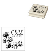 コットンボール植物結婚式の日付を保存モノグラム ラバースタンプ (押印)