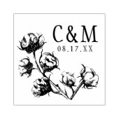 コットンボール植物結婚式の日付を保存モノグラム ラバースタンプ (インプリント)