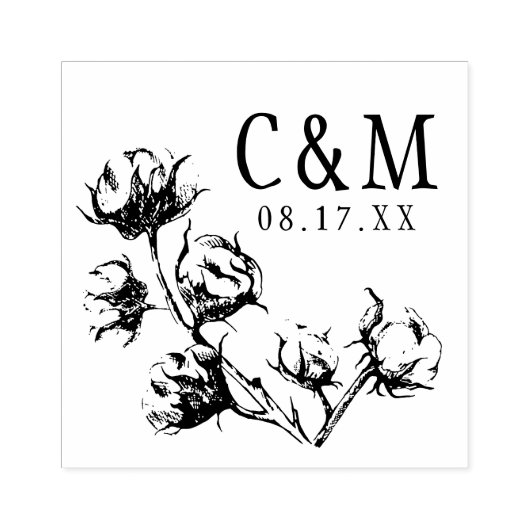 コットンボール植物結婚式の日付を保存モノグラム ラバースタンプ (インプリント)