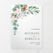 コットンユーカリプタス写真コラージュ結婚オールインワン 三つ折り招待状 (カバー)