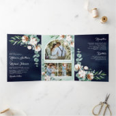 コットンユーカリ写真コラージュ海軍ブルー結婚ズ 三つ折り招待状 (内部)