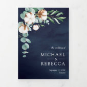 コットンユーカリ写真コラージュ海軍ブルー結婚ズ 三つ折り招待状 (カバー)