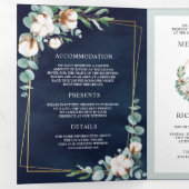 コットンユーカリ オールインワン ネイビーブルーの結婚式 三つ折り招待状 (内部最初)