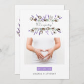 コットンラベンダー写真妊娠 案内状 (正面/裏面)