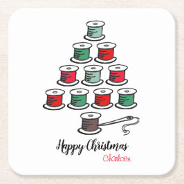 コットンリールクリスマスツリー裁縫 スクエアペーパーコースター