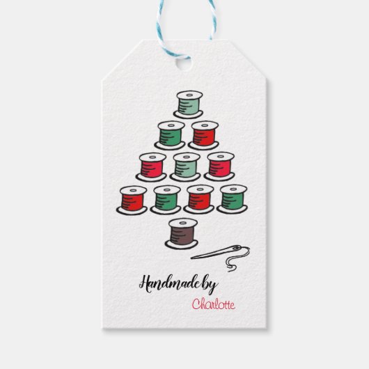 コットンリール クリスマスツリー 手作り ギフトタグ (正面)