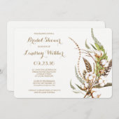 コットン素朴フローラ羽毛ブライダルシャワー 招待状 (正面/裏面)