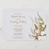 コットン素朴フローラ羽毛ブライダルシャワー 招待状 (正面/裏面)
