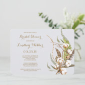 コットン素朴フローラ羽毛ブライダルシャワー 招待状 (スタンド正面)