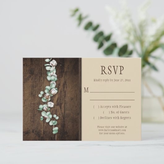 コットン素朴ボールとユーカリプトゥスバーンウッドRSVP 出欠カード (スタンド正面)