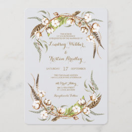 コットン素朴リースフェザー結婚 招待状