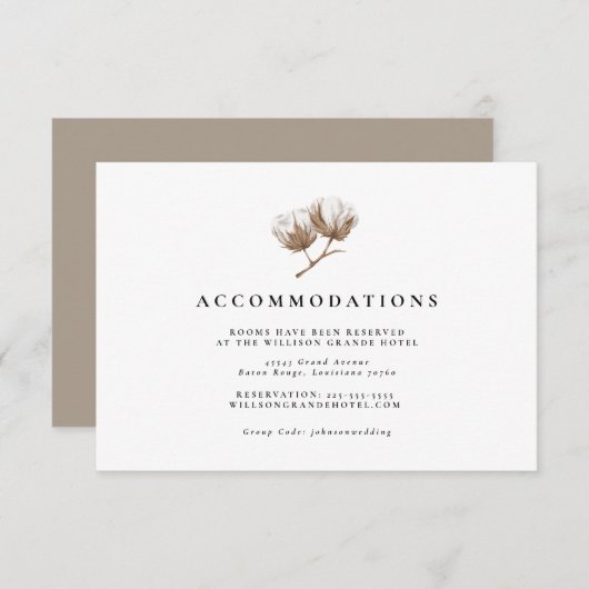 コットン素朴宿泊用エンクロージャカード 出欠カード (正面/裏面)